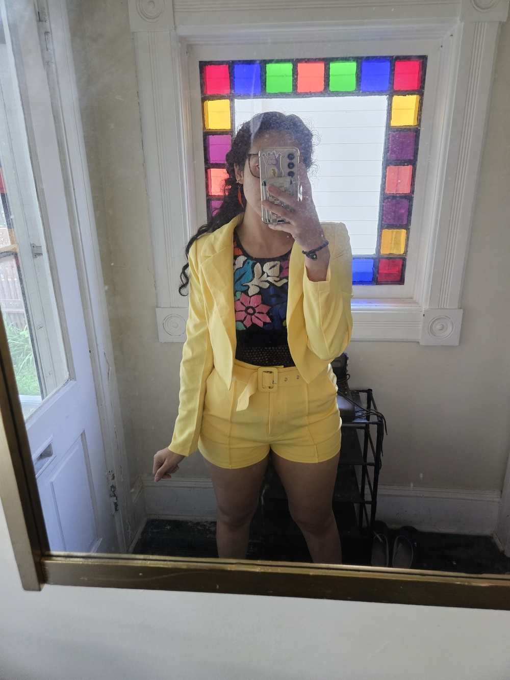 Yellow Women's Tailored Blazer And  Shorts Set